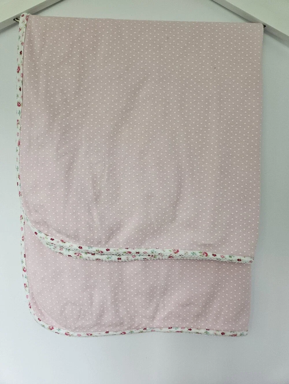 Vintage Carters Cotton Baby Blanket Love Applique Pink With Floral Back